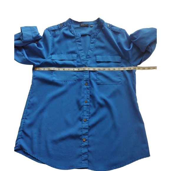 Fylo Top Womens Large Button Up Tab Sleeves Pockets Shoulder Tabs Office - Picture 4 of 16